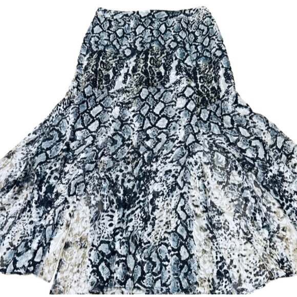 Alice + Olivia Snakeskin Silk Blend Midi Skirt Sheer Slit Designer Sz 2 - Picture 7 of 14